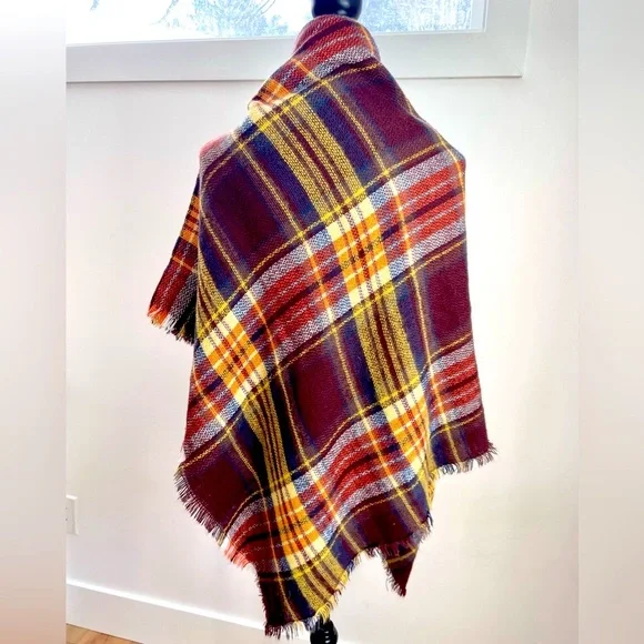 NEW Elegant Cool Weather Square Scarf Wrap, Plum Gold Plaid, Super Soft! - Picture 6 of 10